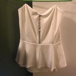 white strapless top